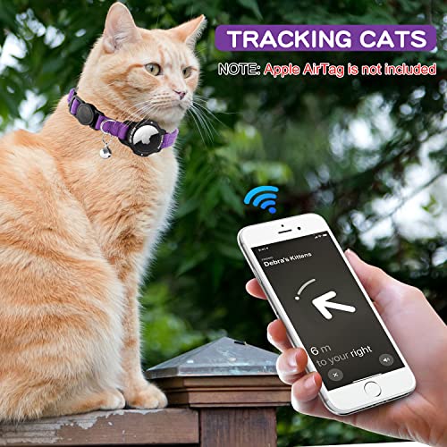 OUCWLTAG Luminous AirTag Cat Collar Breakaway, OUCWLTAG GPS Cat Collar with Apple Air Tag Holder, Cat Tracker Collars with Safety Elastic Band for Girl Boy Cats, Kittens and Puppies (Purple, 9-13 Inch) - Image 5