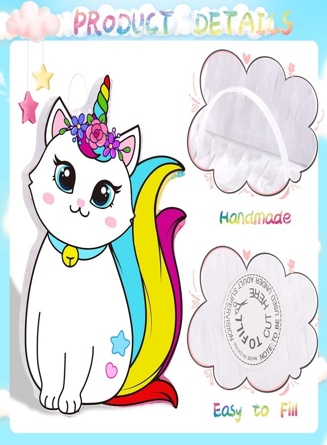 اوريهير بينياتا قطة وحيد القرن من أوريهير مع عصابة للعينين ومضرب، بينياتا قطة وحيد القرن، لوازم حفلات أعياد الميلاد، هدايا الحفلات، زينة أعياد الميلاد، 16 × 11 بوصة - Image 3