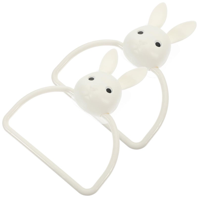 Wall Mounted Rabbit Towel Holder Set Adhesive Cute Cartoon Design No Drill - Image 2