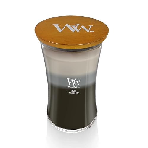 WoodWick Warm Woods Trilogy Holiday Candle Gifts for Women and Men, 21.5 oz Large Hourglass Trilogy Candle with Crackling Wick - Image 2