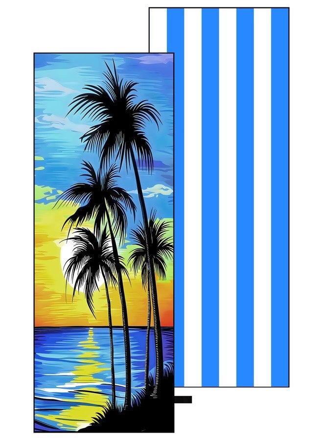 MelonBoat Oversized Microfiber Beach Towel Thin, Blue Sunset Seaside Double Sided Printed Towel 1PC, Large Soft Absorbent Compact Beach Towels for Men Women Adult, Summer Beach Pool Swim Rafts Bath, 35"x71" - Image 1