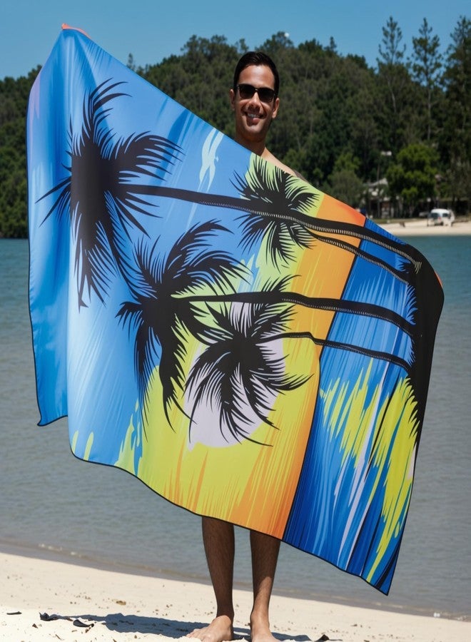 MelonBoat Oversized Microfiber Beach Towel Thin, Blue Sunset Seaside Double Sided Printed Towel 1PC, Large Soft Absorbent Compact Beach Towels for Men Women Adult, Summer Beach Pool Swim Rafts Bath, 35"x71" - Image 4