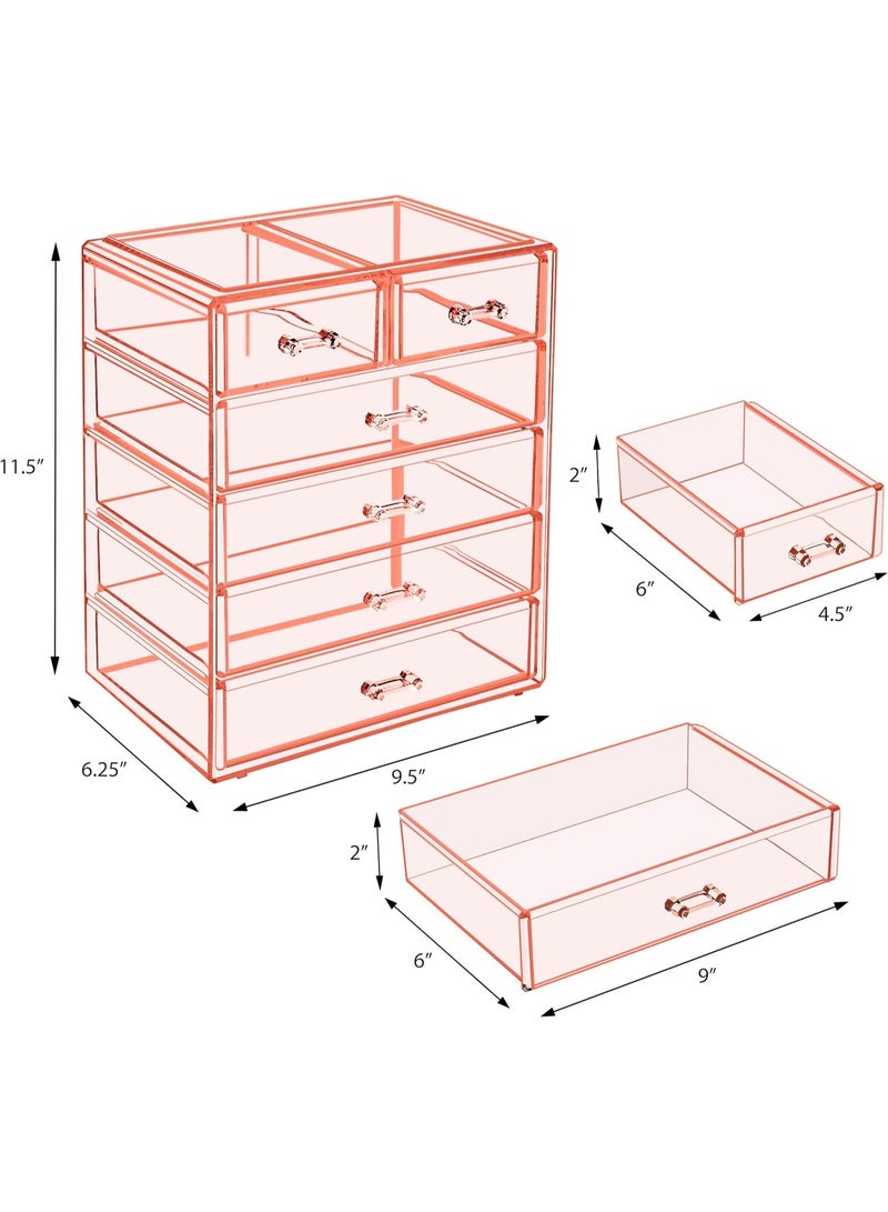 Sorbus Acrylic Makeup Organizer - Organization and Storage Case for Cosmetics Make Up & Jewelry - Big Clear Makeup Organizer for Vanity, Bathroom, College Dorm, Closet, Desk (4 Large, 2 Small Drawers) - Image 2