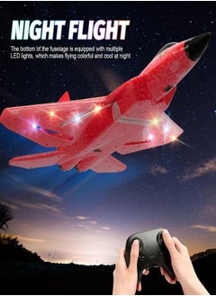 آيروبلان طائرة تحكم عن بعد F-22 رابتور، طائرة جيروسكوب سداسية المحاور بتردد 2.4 جيجاهرتز مع شريط إضاءة، طائرة مقاتلة هدية للأطفال (أحمر)  - Image 2