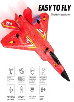 آيروبلان طائرة تحكم عن بعد F-22 رابتور، طائرة جيروسكوب سداسية المحاور بتردد 2.4 جيجاهرتز مع شريط إضاءة، طائرة مقاتلة هدية للأطفال (أحمر)  - Image 5