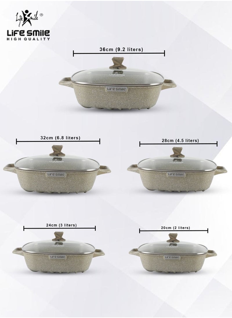 Life Smile - LIFE SMILE Shallow Casserole Cooking Pot with Lid | Non Stick PFOA FREE Granite Coating Frying Pan | Oven Safe | Dishwasher Safe | Double Handle (20cm, 2 Liters) Greenish - Image 1
