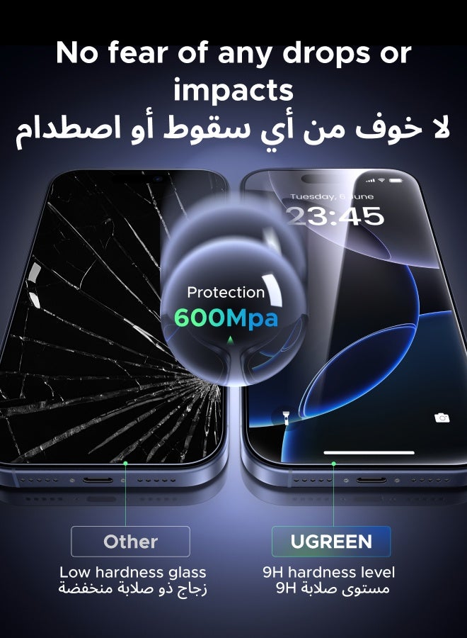 يو جرين مجموعة واقي شاشة 2P وواقي عدسة كاميرا 1P لهاتف آيفون 17 برو ماكس فائق الوضوح مقاوم للخدش، حماية من الدرجة العسكرية، سهل التركيب، مضاد لبصمات الأصابع، غشاء زجاجي خالٍ من الفقاعات - Image 3