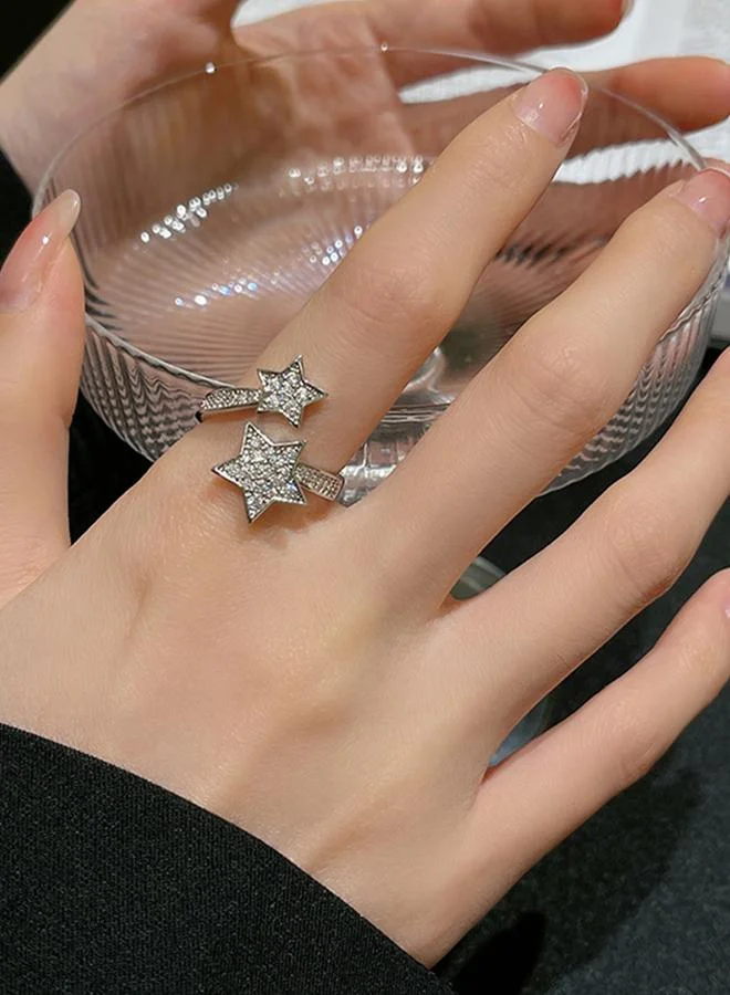 Silver Star Design Adjustable Ring