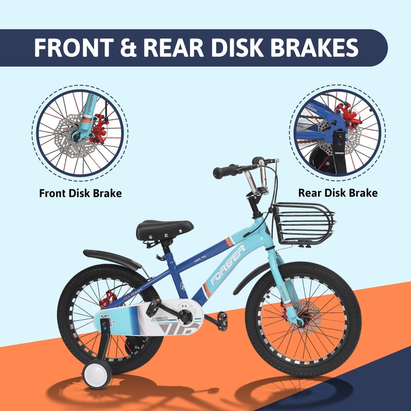 Endless Blue Carbon Steel Kids Bike with Front and Back Disc Breaks and Basket | Age 4 - 7 Years | 16 Inch Bike with High Quality Training Wheels and Fender | Children Bicycle with 2.125" Wide Tyres - Image 4
