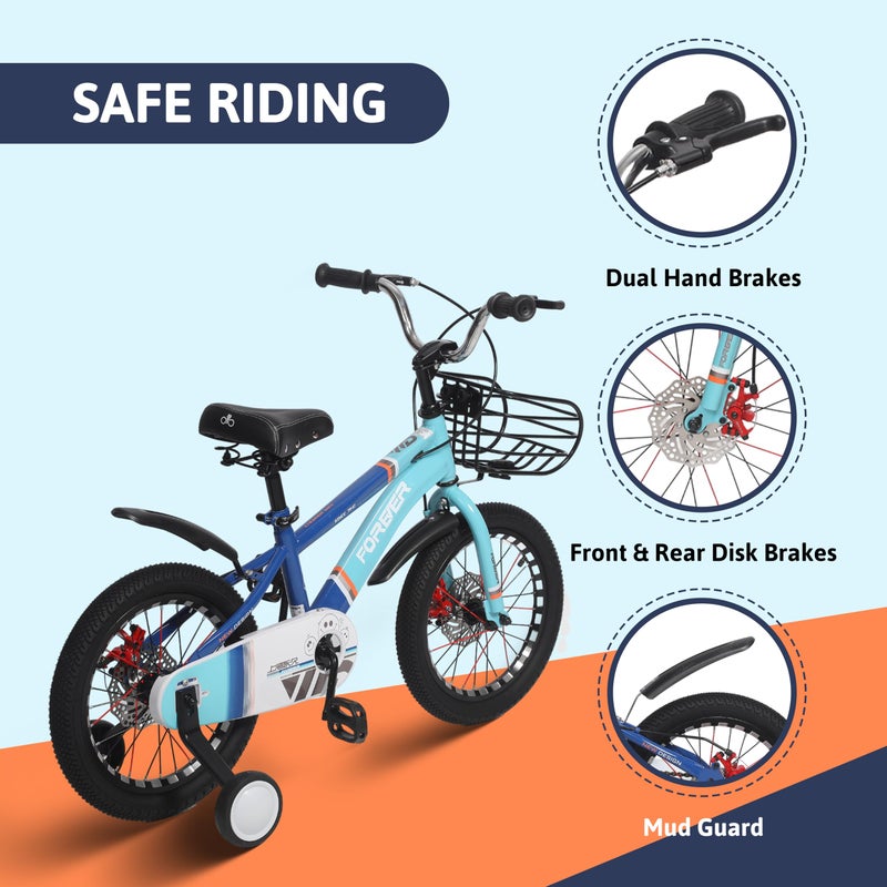 Endless Blue Carbon Steel Kids Bike with Front and Back Disc Breaks and Basket | Age 4 - 7 Years | 16 Inch Bike with High Quality Training Wheels and Fender | Children Bicycle with 2.125" Wide Tyres - Image 3