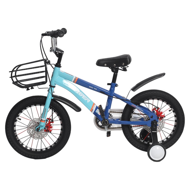 Endless Blue Carbon Steel Kids Bike with Front and Back Disc Breaks and Basket | Age 4 - 7 Years | 16 Inch Bike with High Quality Training Wheels and Fender | Children Bicycle with 2.125" Wide Tyres - Image 1