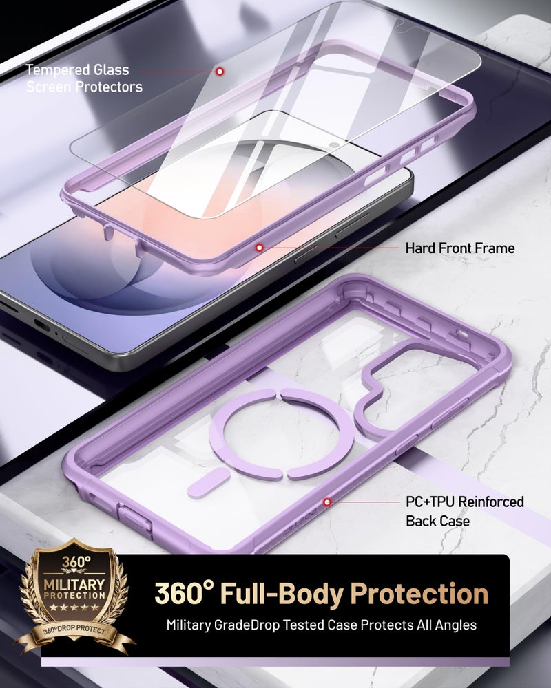 Poetic Guardian MagPro Case for Galaxy S26 Ultra 6.9", MagSafe Compatible | 20FT Mil-Grade Drop Tested | 2 Tempered Glass Screen Protector, Full Body Shockproof Phone Case for S26 Ultra, Purple/Clear - Image 3