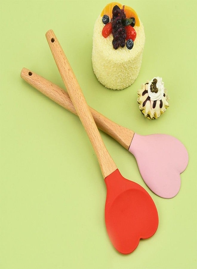 hobbyme 3 Pcs Silicone Spoon with Heart-shaped Wooden Handle, Multi-purpose Household Non-stick Kitchen Cooking Tools for Baking,Cooking,Mixing,Scraping,and Stirring - Image 4