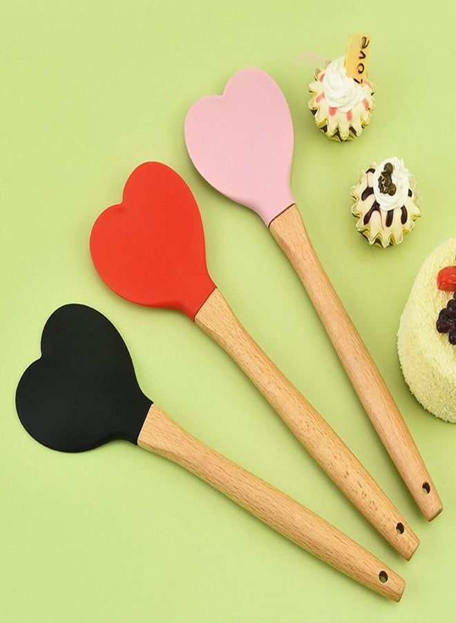 hobbyme 3 Pcs Silicone Spoon with Heart-shaped Wooden Handle, Multi-purpose Household Non-stick Kitchen Cooking Tools for Baking,Cooking,Mixing,Scraping,and Stirring - Image 2