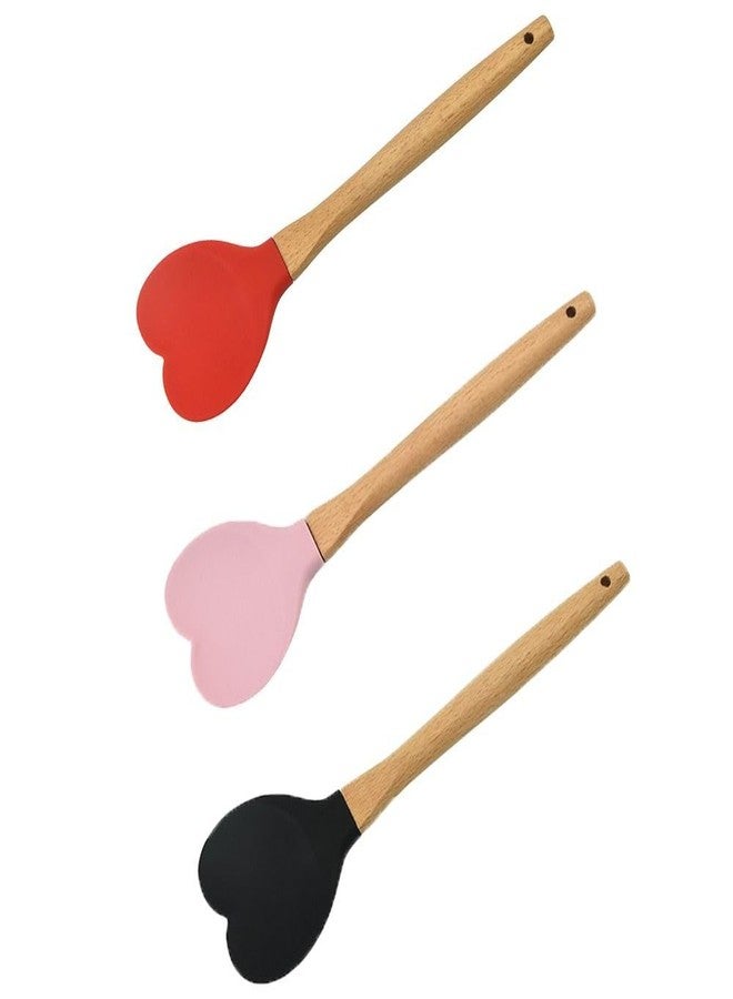 hobbyme 3 Pcs Silicone Spoon with Heart-shaped Wooden Handle, Multi-purpose Household Non-stick Kitchen Cooking Tools for Baking,Cooking,Mixing,Scraping,and Stirring - Image 5