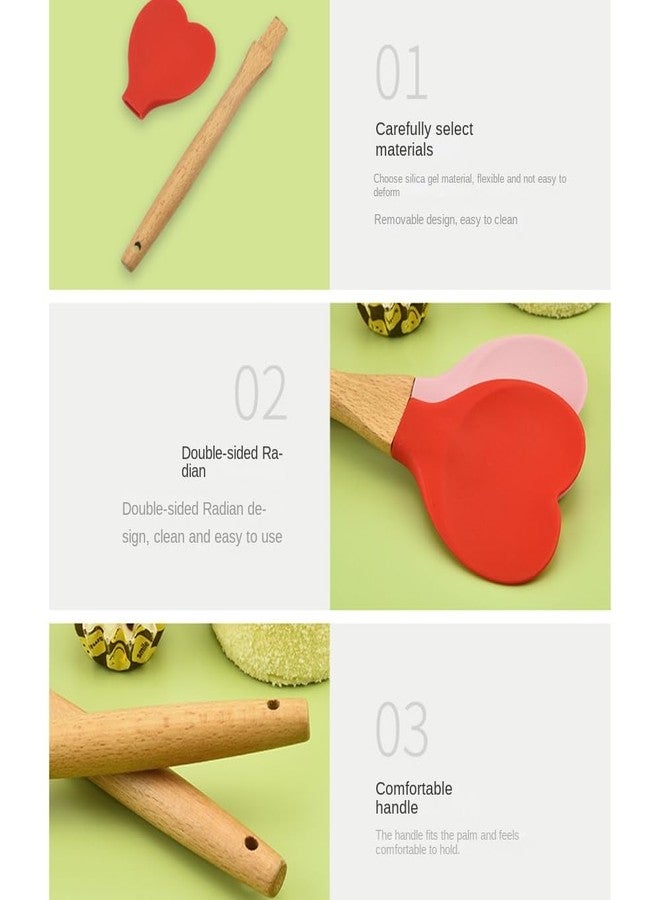 hobbyme 3 Pcs Silicone Spoon with Heart-shaped Wooden Handle, Multi-purpose Household Non-stick Kitchen Cooking Tools for Baking,Cooking,Mixing,Scraping,and Stirring - Image 3