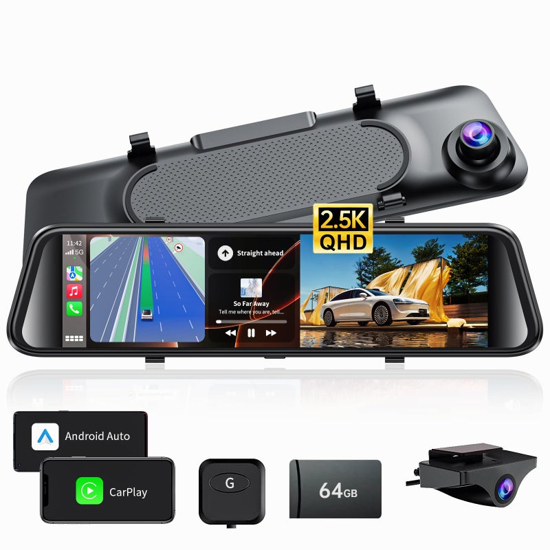 JOMISE 25K Mirror Dash Cam with Carplay Mirror Android Auto Dash Cam Front and Rear with Zoom Function12 inches Rear View Mirror Camera with Voice ControlBT Call64GB Card IncludedJOMISE K17 Pro - Image 2