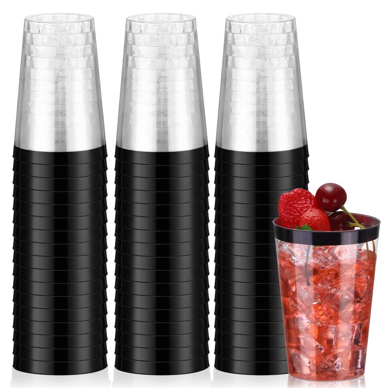 Norme 50 Pcs 12 oz Plastic Cups Disposable Cups 12 oz Plastic Glasses Clear Tumblers with Rim for Birthday Wedding Party Elegant Wine Coffee CocktailBlack