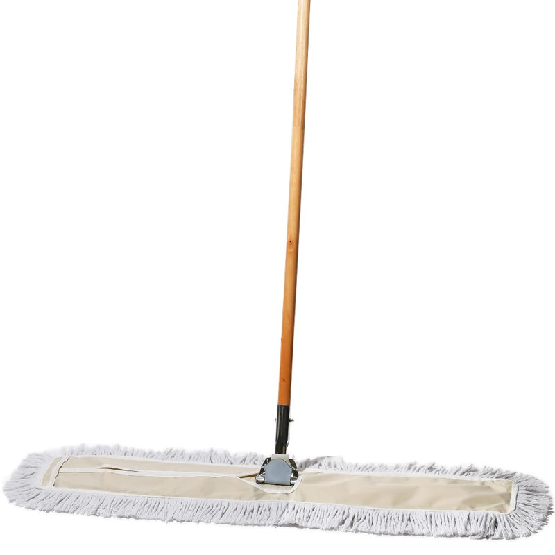 Tidy Tools Commercial Dust Mop Floor Sweeper 36 in Dust Mop for Hardwood Floors Cotton Reusable Dust Mop Head Wooden Broom Handle Industrial Dry Mop for Floor Cleaning Janitorial Supplies