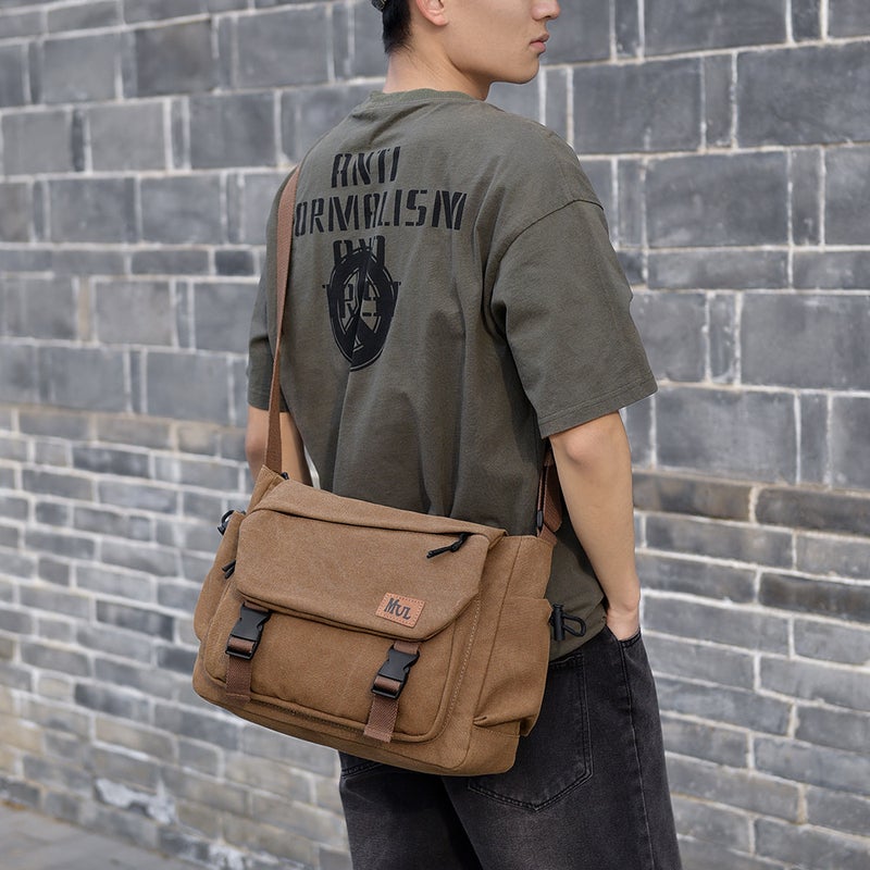 Canvas Bag Retro Shoulder Crossbody Bag Men'S Large Capacity Multi-Compartment Business Commuter Backpack Casual Messenger Bag Shoulder Bag - Image 3