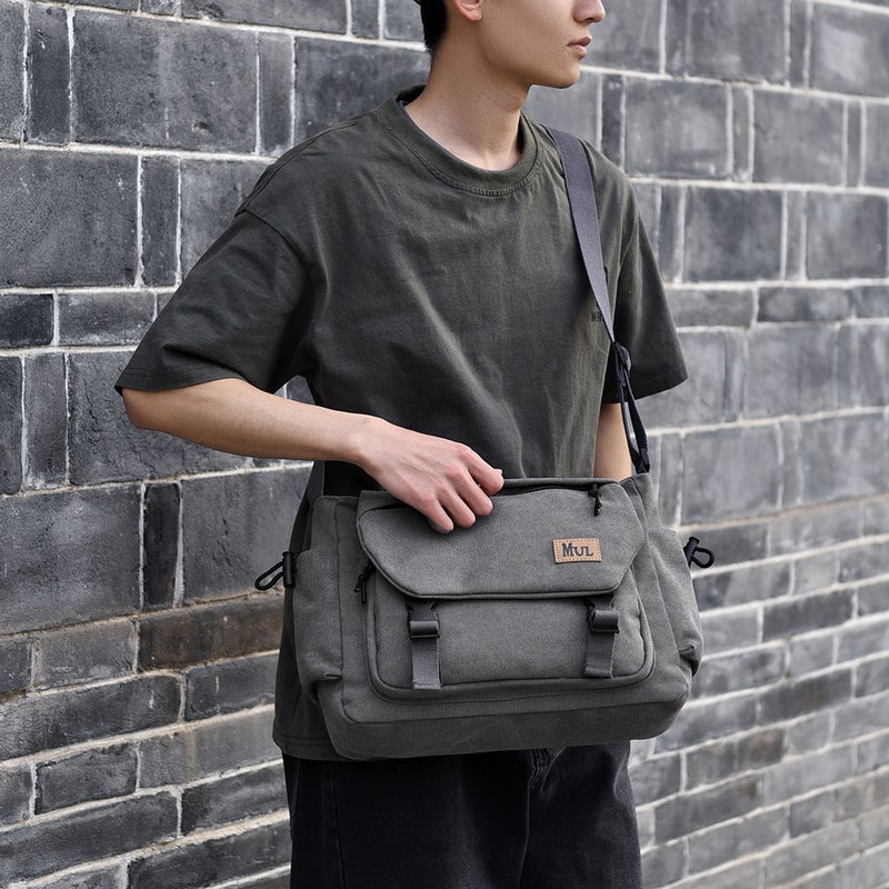 Canvas Bag Retro Shoulder Crossbody Bag Men'S Large Capacity Multi-Compartment Business Commuter Backpack Casual Messenger Bag Shoulder Bag - Image 4