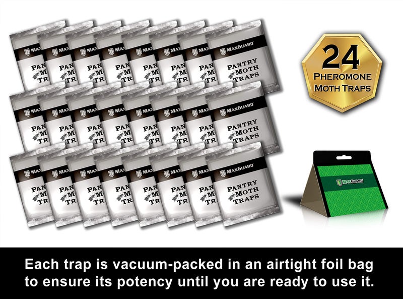 MaxGuard Pantry Moth Traps (24 Pack) with Extra Strength Pheromones | Non-Toxic Sticky Glue Trap for Food and Cupboard Moths in Your Kitchen | Trap and Kill Seed Grain Flour Meal Moths Pests | - Image 5