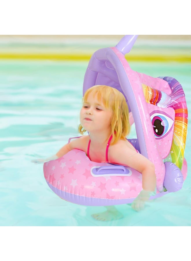 Inflatable Baby Swimming Ring with Detachable Sunshade Canopy – Safety Pool Seat with Leg Holes & Handles for Toddlers 6 month-4 Years - Image 1