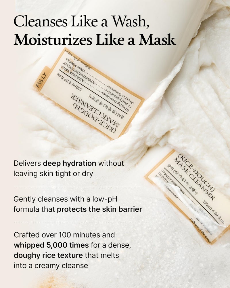 FULLY Rice-Dough Mask Cleanser, Hydrating Mask, Nourishing, Low-pH Formula, Clear Pores, Face Wash, Dry & Sensitive Skin, Vegan Korean Skincare 4.39 fl.oz - Image 3