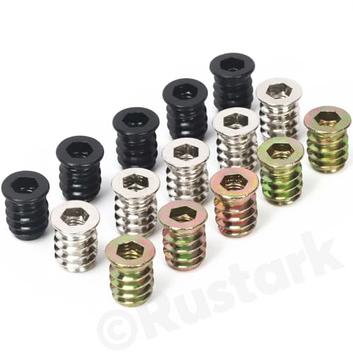 Rustark 50Pcs M6x15mm Nickle Threaded Insert Nuts Assortment Kit Metric Hex Socket Drive Metal Bolt Wood Inserts Bolt Nut Insert for Wood Products Furniture - Image 5