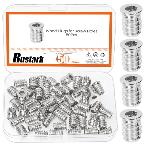 Rustark 50Pcs M6x15mm Nickle Threaded Insert Nuts Assortment Kit Metric Hex Socket Drive Metal Bolt Wood Inserts Bolt Nut Insert for Wood Products Furniture - Image 1