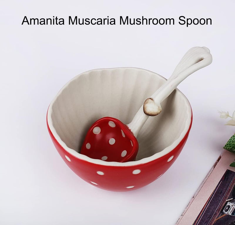 RESVUGA Mushroom Small Soup Bowl Matt Ceramics 42 Rice Bowls Pair with Cute Mushroom Spoon Use for Noodles Soup Dessert Snacks More - Image 2