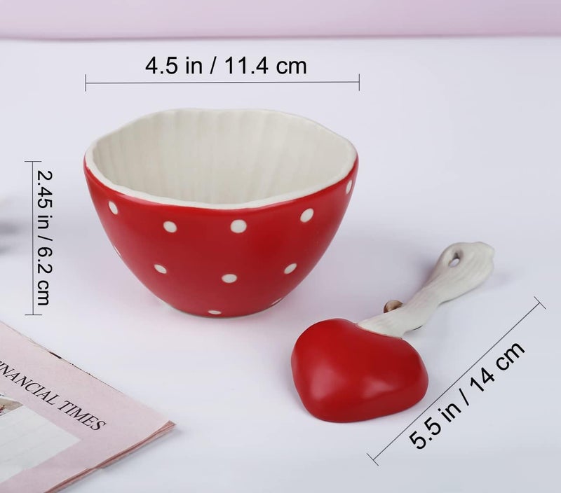 RESVUGA Mushroom Small Soup Bowl Matt Ceramics 42 Rice Bowls Pair with Cute Mushroom Spoon Use for Noodles Soup Dessert Snacks More - Image 4