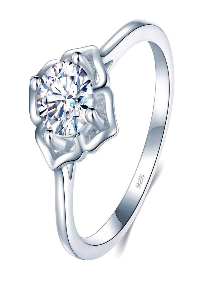 BORUO 925 Sterling Silver Ring, Cubic Zirconia CZ Eternity Engagement Wedding Band Ring Size 8 - Image 1