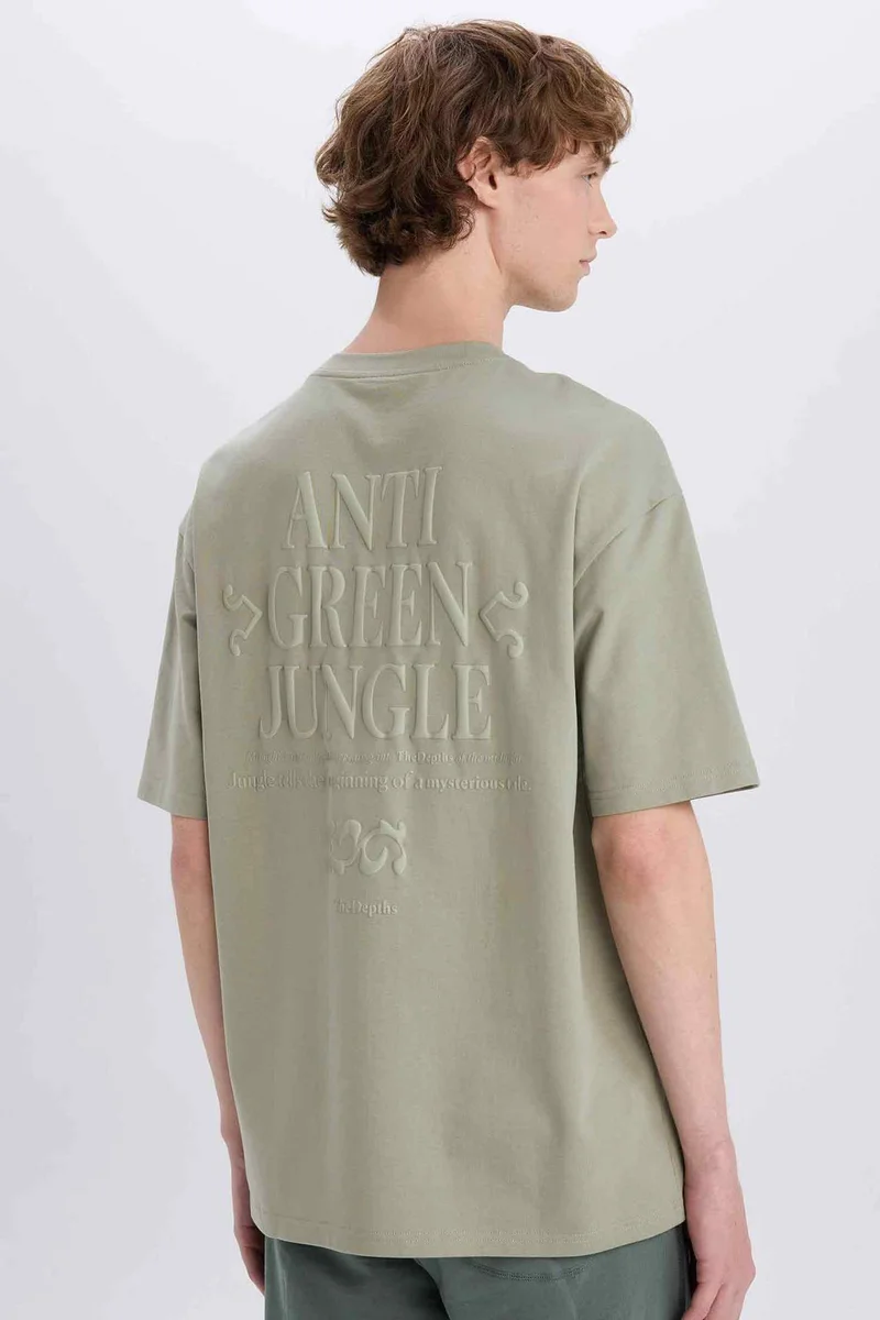 ديفاكتو Cotton Boxy Fit Crew Neck Back Printed T-Shirt
