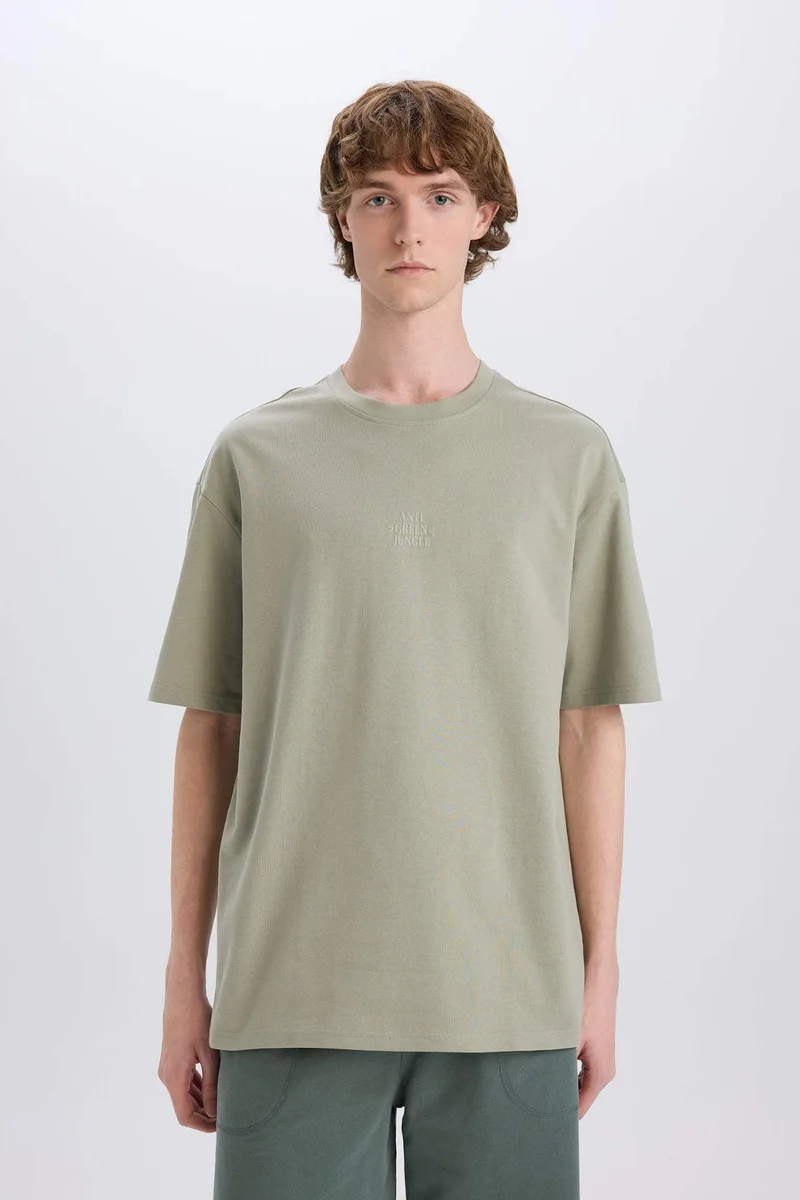 ديفاكتو Cotton Boxy Fit Crew Neck Back Printed T-Shirt