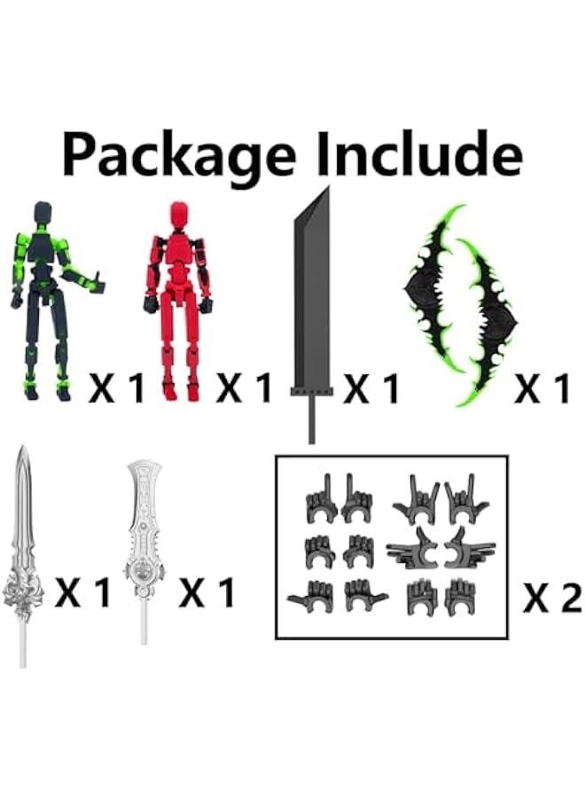 (Assembly Completed) T13 Action Figure Set, Titan 13 Robot Action Figure 3D Printed robo 13 Action Figure Articulated, Dummy 13 Lucky 13 Gift for Collectors Desktop Decorations, Black Green/Red Blac - Image 3