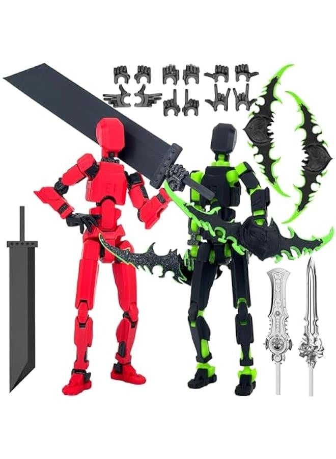 (Assembly Completed) T13 Action Figure Set, Titan 13 Robot Action Figure 3D Printed robo 13 Action Figure Articulated, Dummy 13 Lucky 13 Gift for Collectors Desktop Decorations, Black Green/Red Blac - Image 1