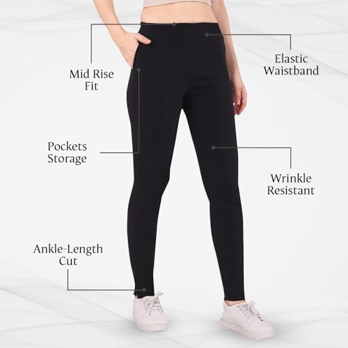 TRASA Ultra Soft Cotton Regular and Plus Stretchable Cotton Pants for Womens and Girls, Black - XL - Image 3