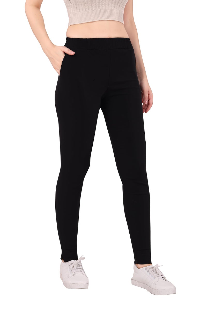 TRASA Ultra Soft Cotton Regular and Plus Stretchable Cotton Pants for Womens and Girls, Black - XL - Image 1