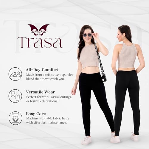 TRASA Ultra Soft Cotton Regular and Plus Stretchable Cotton Pants for Womens and Girls, Black - XL - Image 2