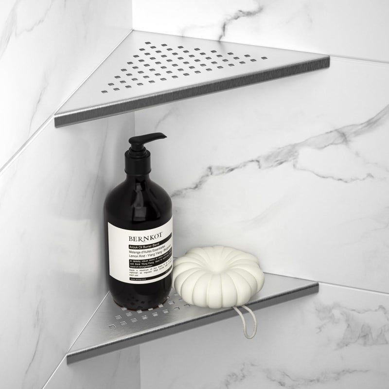 Bernkot 8 Corner Shower Shelf 2 Pack 304 Stainless Steel Grout in Shelves for Tiled Wall Recessed Bathroom Shelf Rack No Drilling Needed 8 Silver