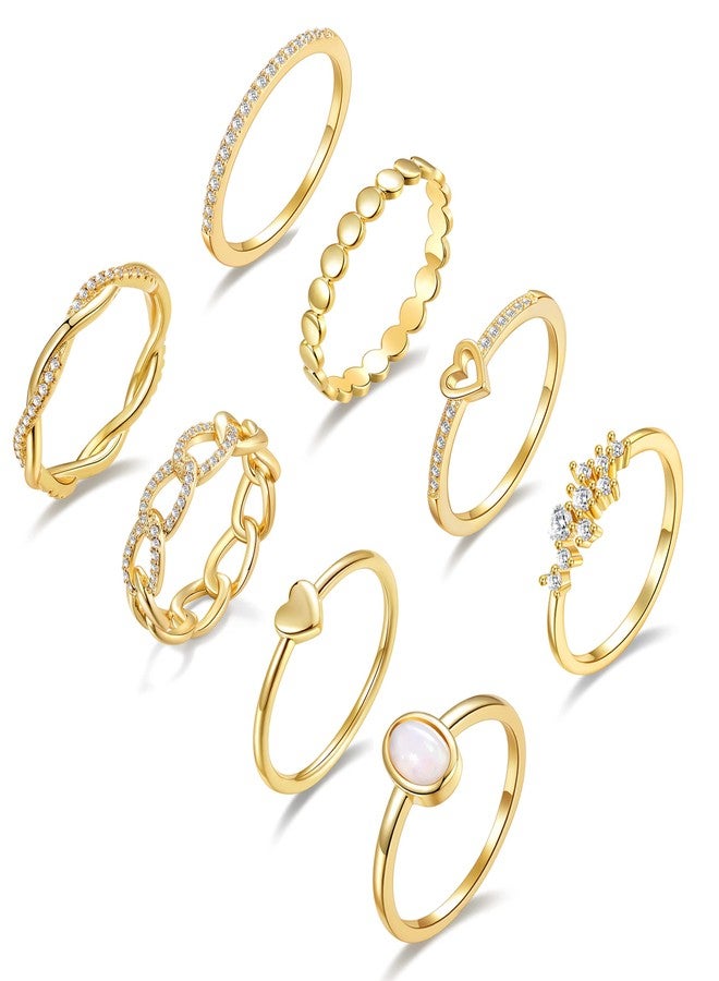 PLOMFOV 14K Gold/Silver Plate Stacking Rings Set for Women CZ Heart Simple Cute Stackable Rings Dainty Trendy Gold Statement Rings Plain Band Size 4-11, copper, copper - Image 1