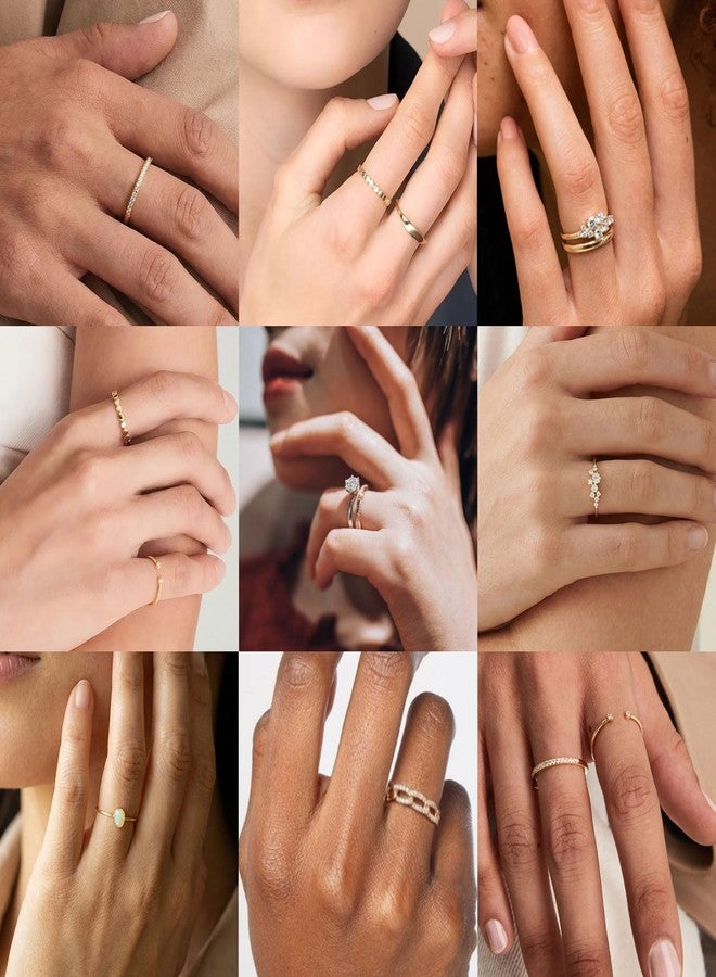 PLOMFOV 14K Gold/Silver Plate Stacking Rings Set for Women CZ Heart Simple Cute Stackable Rings Dainty Trendy Gold Statement Rings Plain Band Size 4-11, copper, copper - Image 2