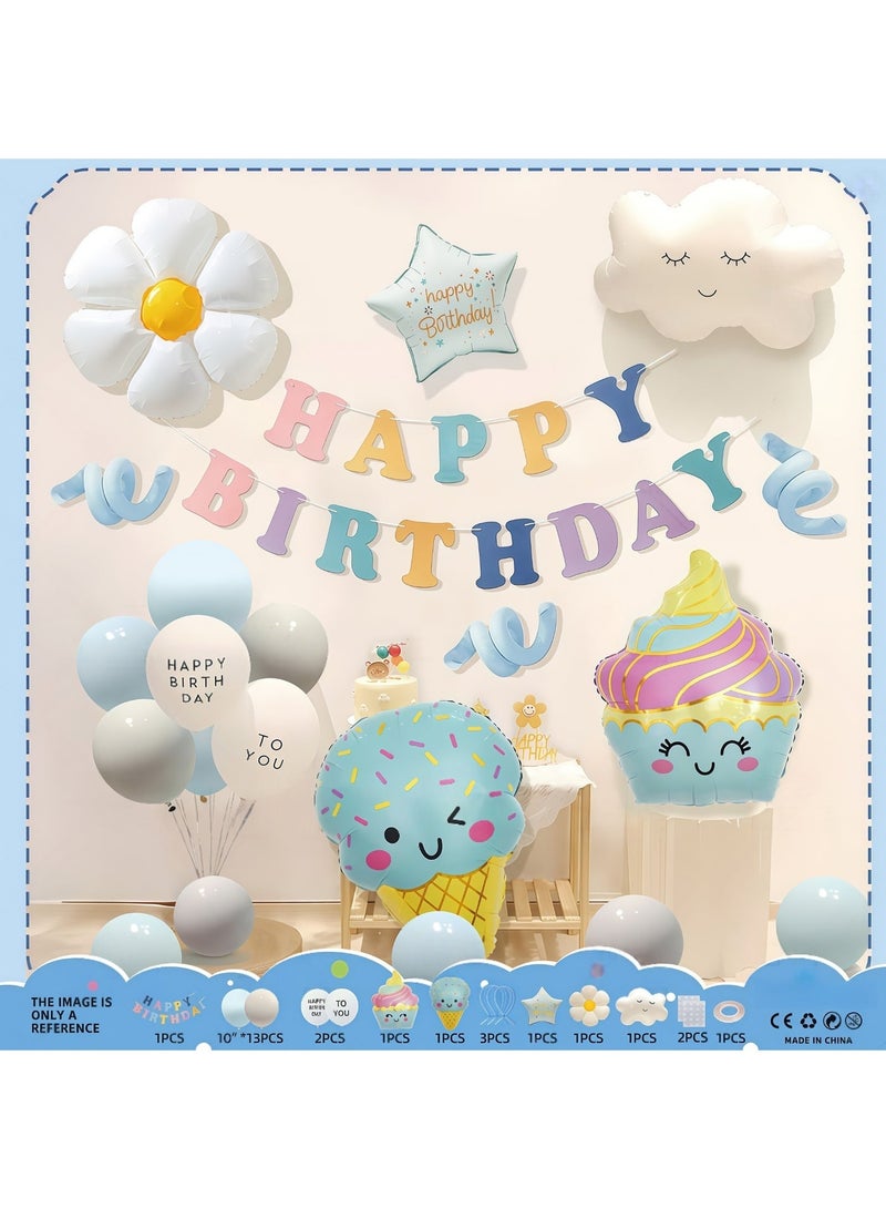 Balloon World Children's Birthday Scene Setting Decoration Boys Girls Balloon Set with Happy Birthday Banner, Great for Baby Shower, Party Background Decoration, Suitable for Indoor and Outdoor - Image 1