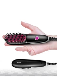 Uliova Uliova Mini Hair Straightening Comb Brush Seven Inch Hair Straightener Travel Convenient Straight Hair Suitable Anti Static Heating Comb Black Pink  - Image 1