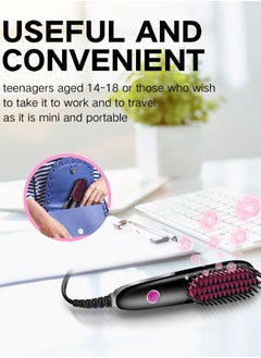 Uliova Uliova Mini Hair Straightening Comb Brush Seven Inch Hair Straightener Travel Convenient Straight Hair Suitable Anti Static Heating Comb Black Pink  - Image 2