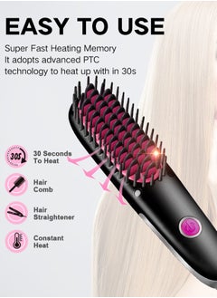 Uliova Uliova Mini Hair Straightening Comb Brush Seven Inch Hair Straightener Travel Convenient Straight Hair Suitable Anti Static Heating Comb Black Pink  - Image 3