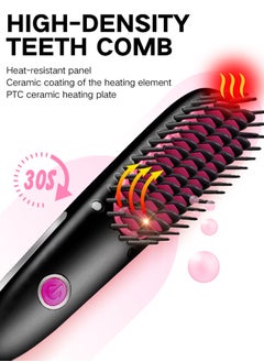 Uliova Uliova Mini Hair Straightening Comb Brush Seven Inch Hair Straightener Travel Convenient Straight Hair Suitable Anti Static Heating Comb Black Pink  - Image 4