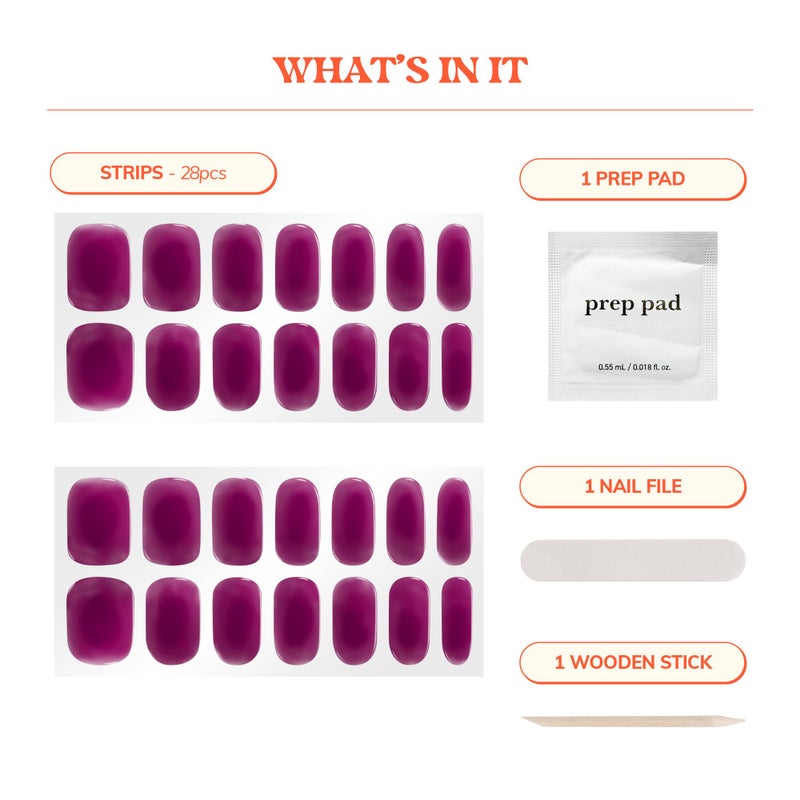 Heyhae Semi Cured Gel Nail Strips | No LED Lamp Needed | Fall, Jelly, Purple | Easy Apply & Remove, Salon Quality | Includes 28 Strips, 1 Prep Pads, Nail File & Wooden stick - Hey, Berry Bold - Image 3