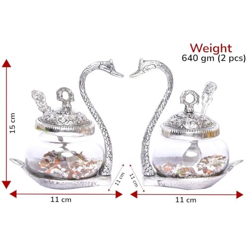 KridayKraft Metal Kissing Swan (Duck) Glass Bowl with Spoon for Saunf Supari Tray, Dry Fruit and Candy,Mukhwas Traditional Serving Bowl Set,Pack of 2 Pieces,Animal Showpiece Figurine & Gifting idol... - Image 2